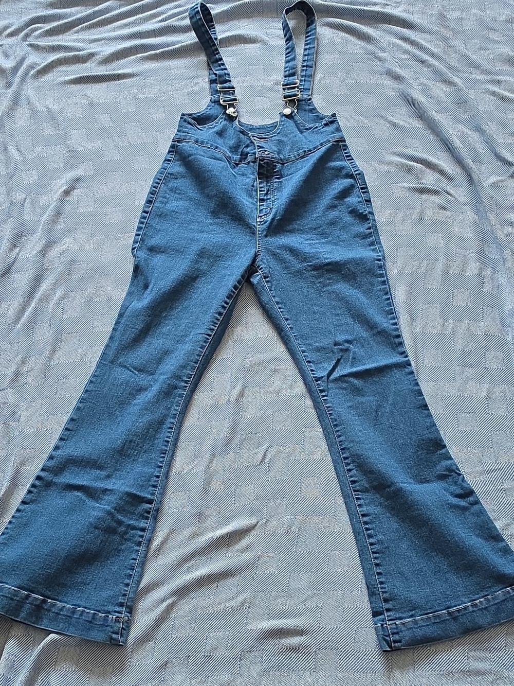VENUS Dark Blue Denim Flared Overalls with Adjustable Straps